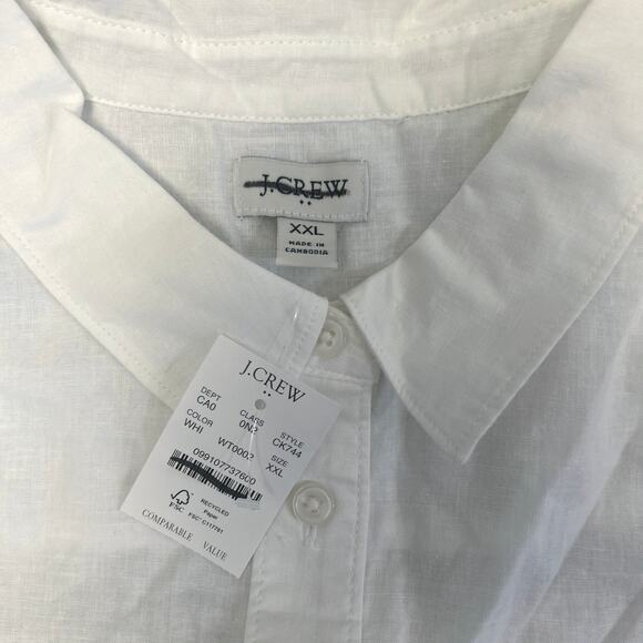 NWT J.Crew Short-Sleeve Linen-Blend Button-Up Shirt White Size XXL - Picture 6 of 7